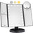 3 Side Foldable Makeup Mirror Dimmable Light 22LED Tabletop Vanity Mirror with Small Round Mirror - Black - 1