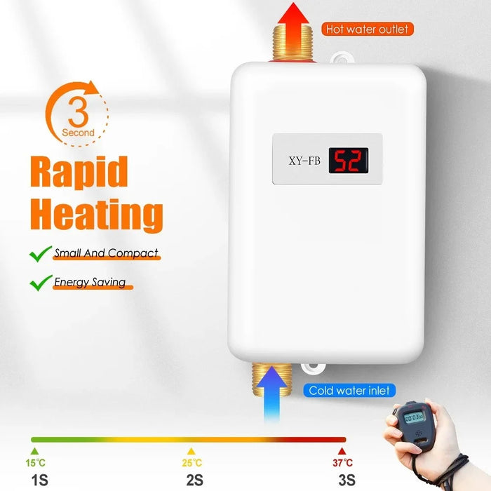 Kitchen Mini Fast Heating Electric Water Hearer Constant Temperature Instant Water Heater, 3800W EU Plug 220V - Black - 7