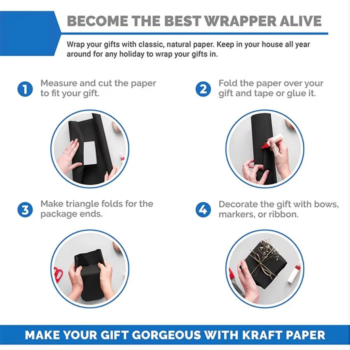 38cm Width Kraft Paper DIY Gift Wrapping Moving Supplies Craft Packing Roll, Length: 10m - Black - 3