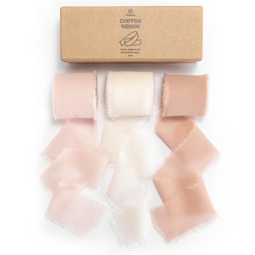 3 Rolls Handmade Frayed Edged Chiffon Ribbon for Wedding Invitation Wrapping Bouquets Decor - Style A - 1