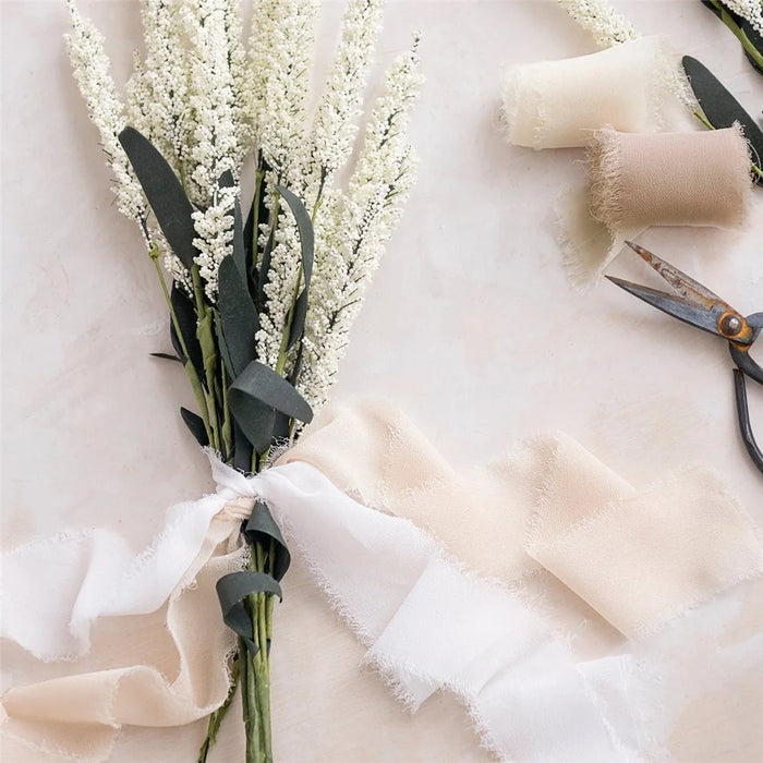 3 Rolls Handmade Frayed Edged Chiffon Ribbon for Wedding Invitation Wrapping Bouquets Decor - Style A - 3