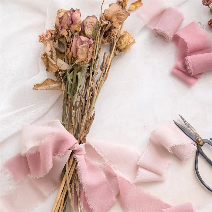 3 Rolls Handmade Frayed Edged Chiffon Ribbon for Wedding Invitation Wrapping Bouquets Decor - Style A - 4