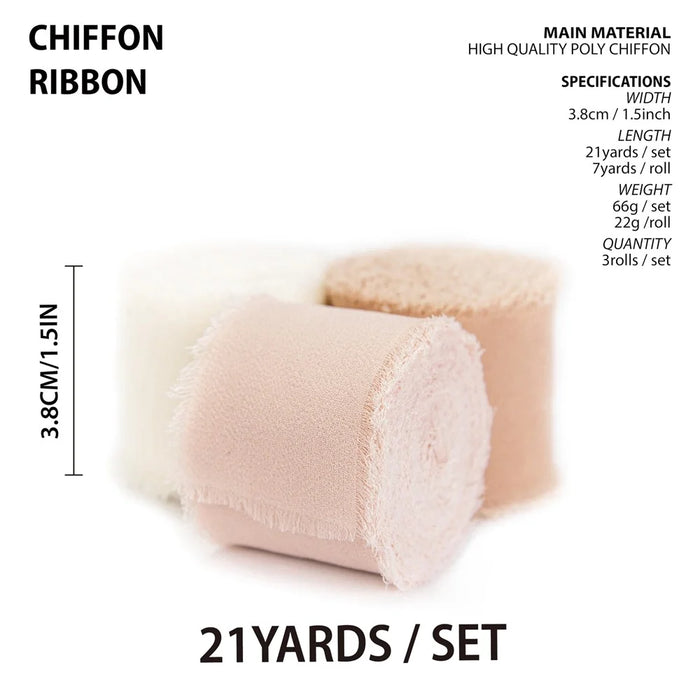 3 Rolls Handmade Frayed Edged Chiffon Ribbon for Wedding Invitation Wrapping Bouquets Decor - Style A - 5