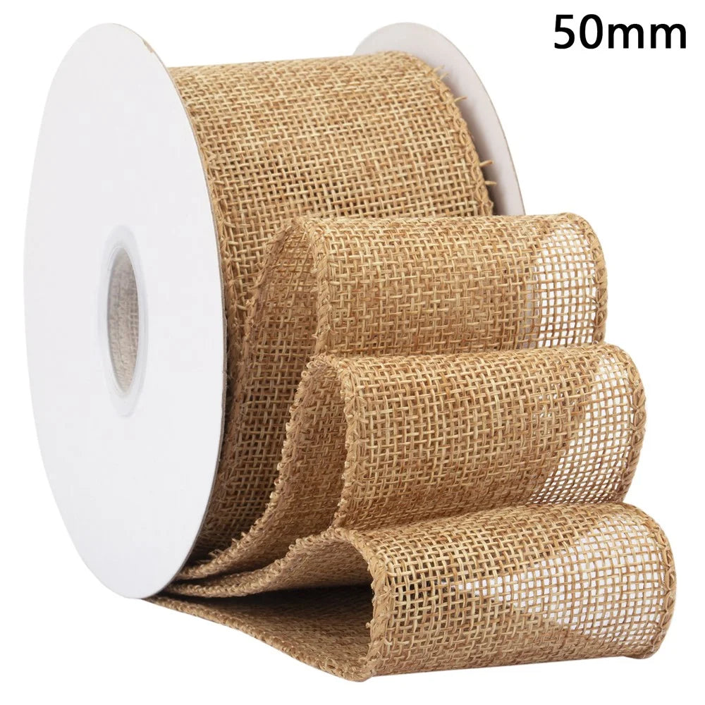 50mm Width Artificial Burlap Ribbon with Wired Edge Christmas Gift Packing DIY Crafts Wrapping Material - 1