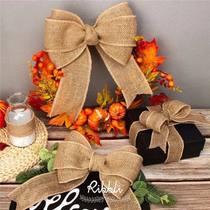 75mm Width Artificial Burlap Ribbon with Wired Edge Christmas Gift Packing DIY Crafts Wrapping Material - 6