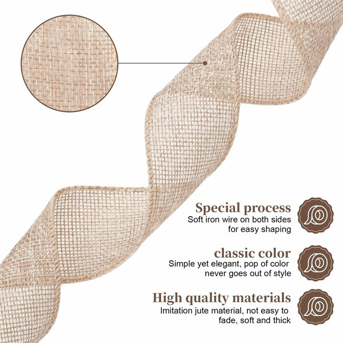 25mm Width Artificial Burlap Ribbon with Wired Edge Christmas Gift Packing DIY Crafts Wrapping Material - 2