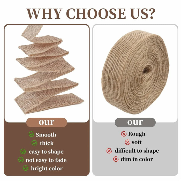 25mm Width Artificial Burlap Ribbon with Wired Edge Christmas Gift Packing DIY Crafts Wrapping Material - 4