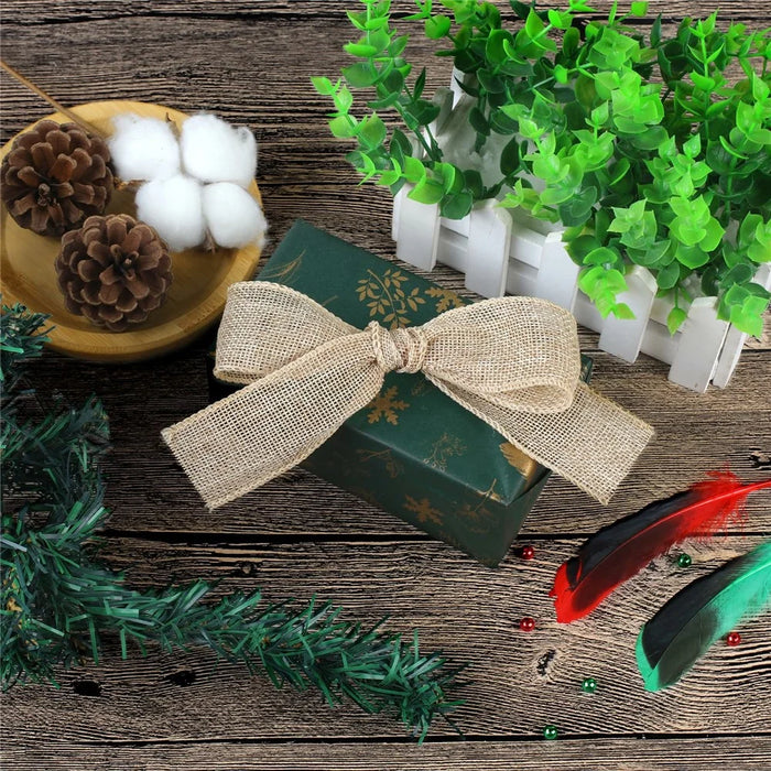 25mm Width Artificial Burlap Ribbon with Wired Edge Christmas Gift Packing DIY Crafts Wrapping Material - 6