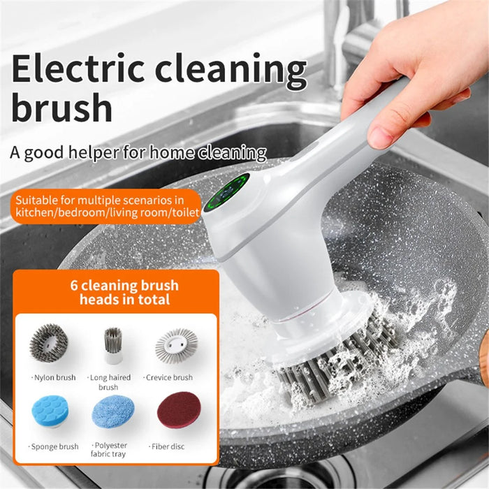 Electric Cleaning Brush Handheld Rechargeable Spin Scrubber for Home Cleaning with 8 Replaceable Heads - 3
