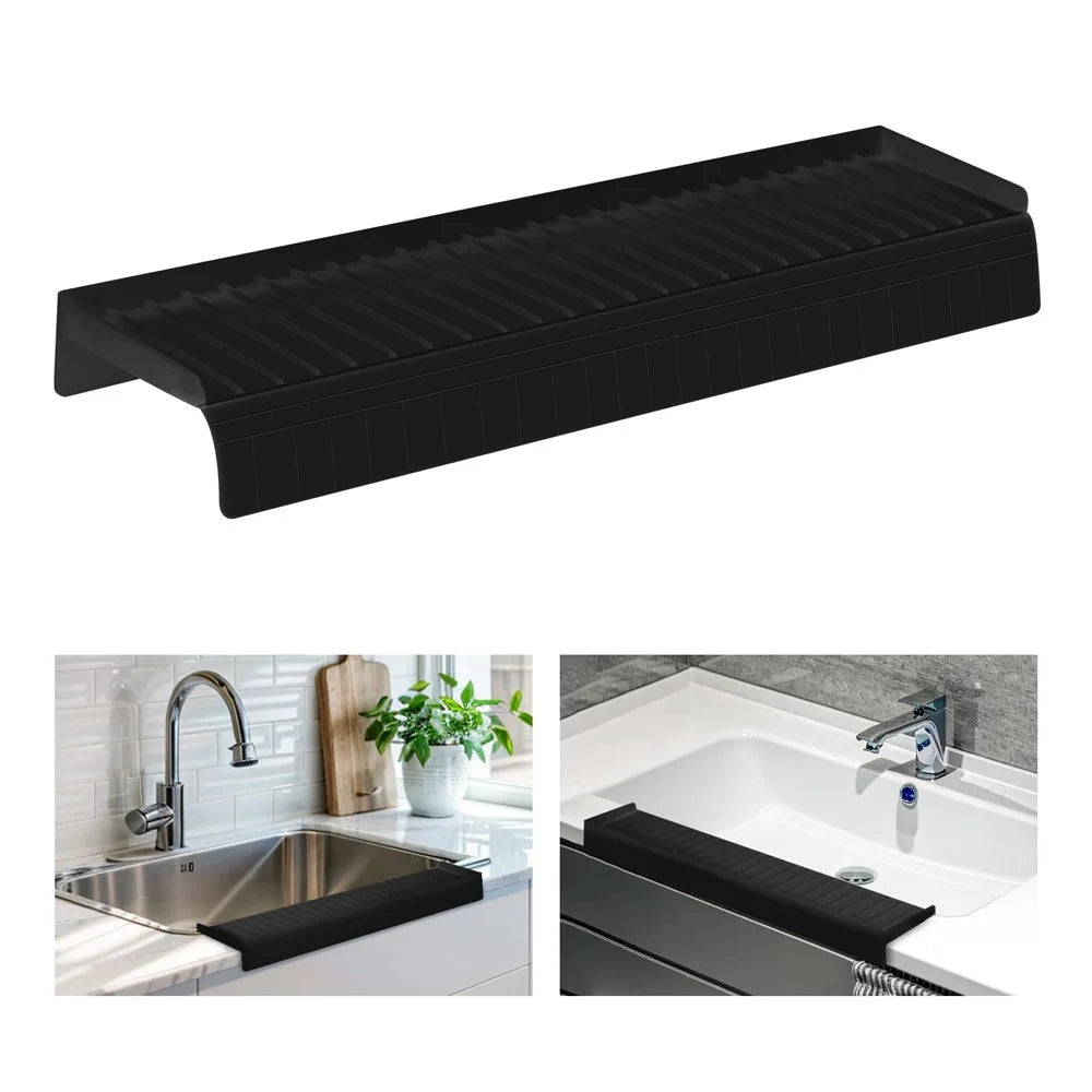 Kitchen Bathtub Sink Edge Silicone Water Baffle Cuttable Prevent Splashing Water Barrier - Black - 2