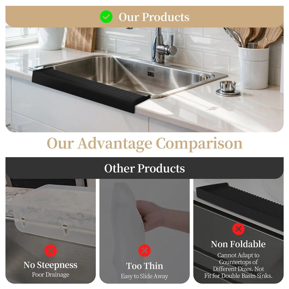 Kitchen Bathtub Sink Edge Silicone Water Baffle Cuttable Prevent Splashing Water Barrier - Black - 4