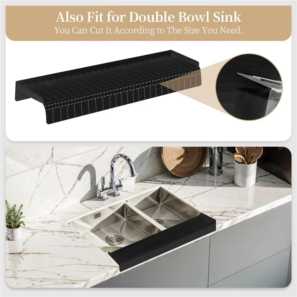 Kitchen Bathtub Sink Edge Silicone Water Baffle Cuttable Prevent Splashing Water Barrier - Black - 5