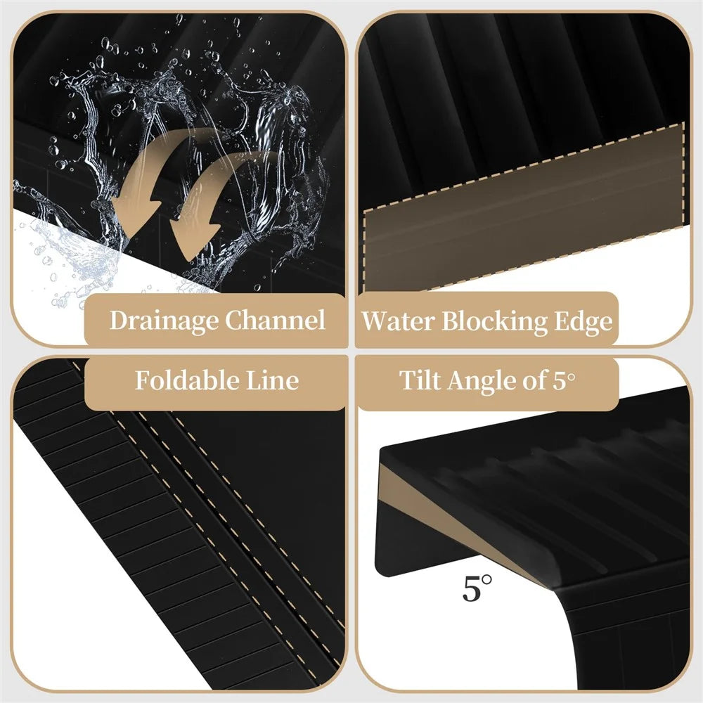 Kitchen Bathtub Sink Edge Silicone Water Baffle Cuttable Prevent Splashing Water Barrier - Black - 6