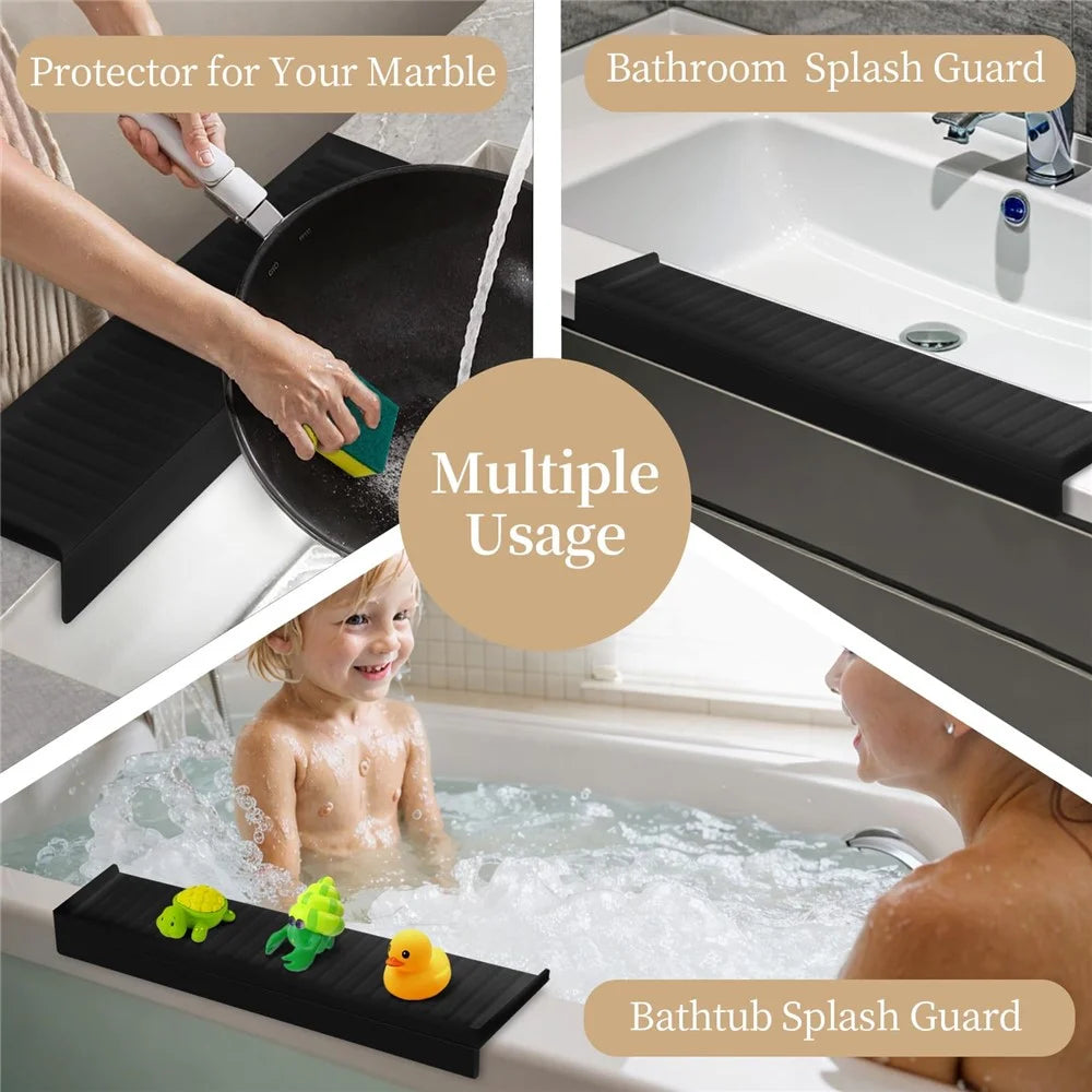Kitchen Bathtub Sink Edge Silicone Water Baffle Cuttable Prevent Splashing Water Barrier - Black - 7