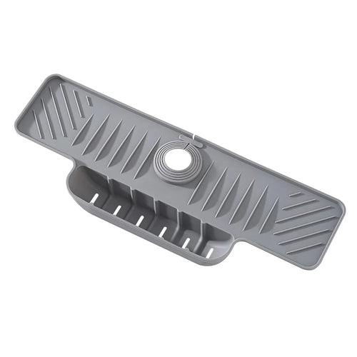 Silicone Faucet Splash Guard Mat Faucet Sink Drying Mat Dish Sponge Holder for Home Kitchen - Grey - 1