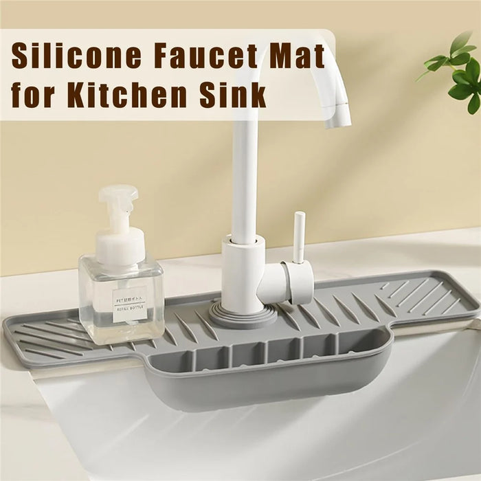 Silicone Faucet Splash Guard Mat Faucet Sink Drying Mat Dish Sponge Holder for Home Kitchen - Grey - 3