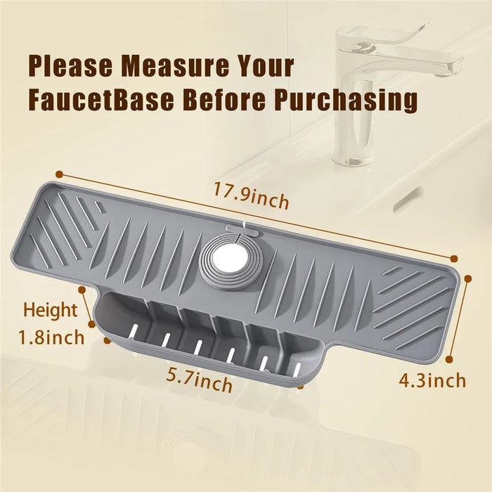 Silicone Faucet Splash Guard Mat Faucet Sink Drying Mat Dish Sponge Holder for Home Kitchen - Grey - 6