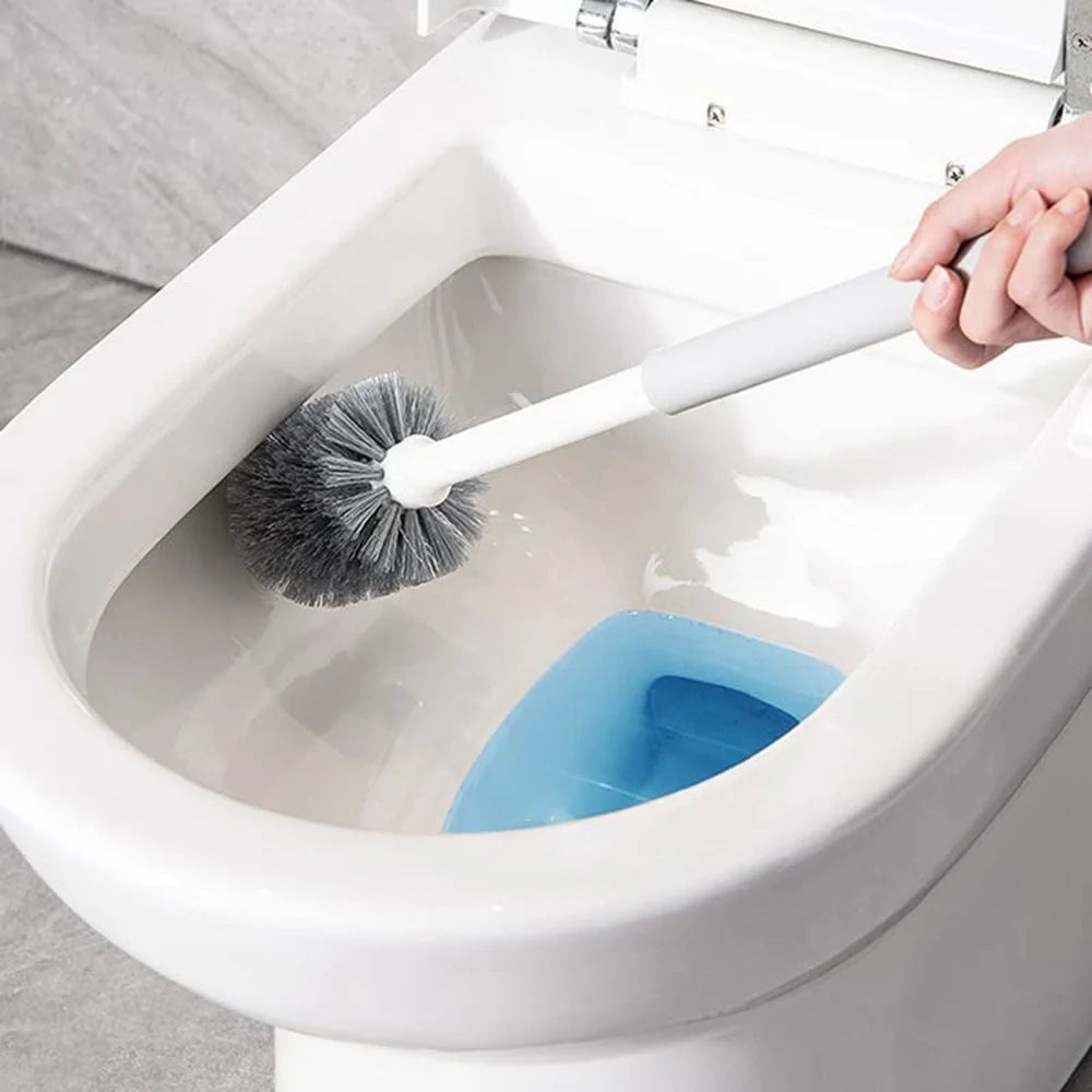 Long Handle Toilet Cleaner Brush Plunger Bathroom Cleaning Tool with Holder Base Set - 2