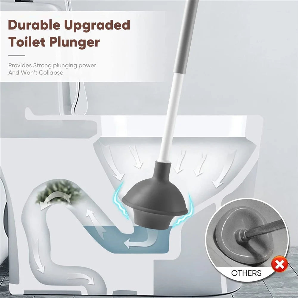 Long Handle Toilet Cleaner Brush Plunger Bathroom Cleaning Tool with Holder Base Set - 3