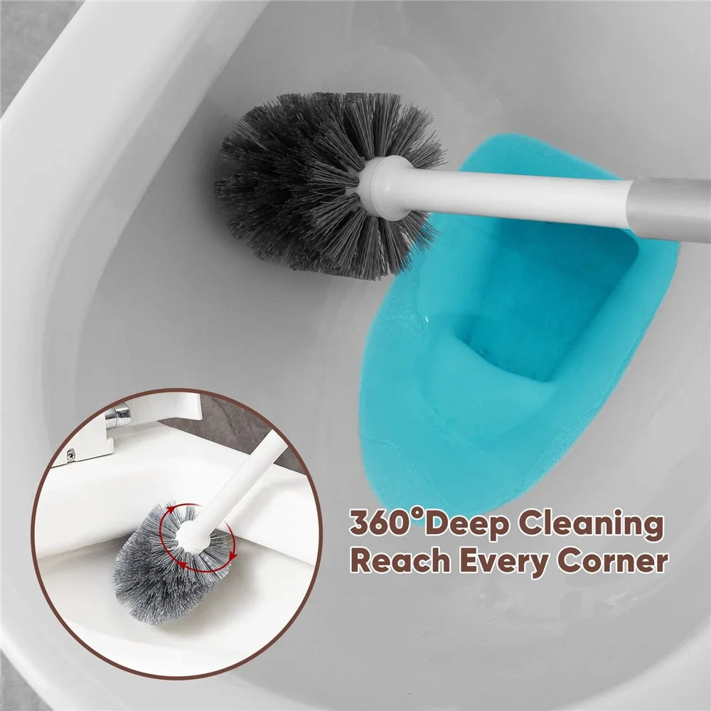 Long Handle Toilet Cleaner Brush Plunger Bathroom Cleaning Tool with Holder Base Set - 5
