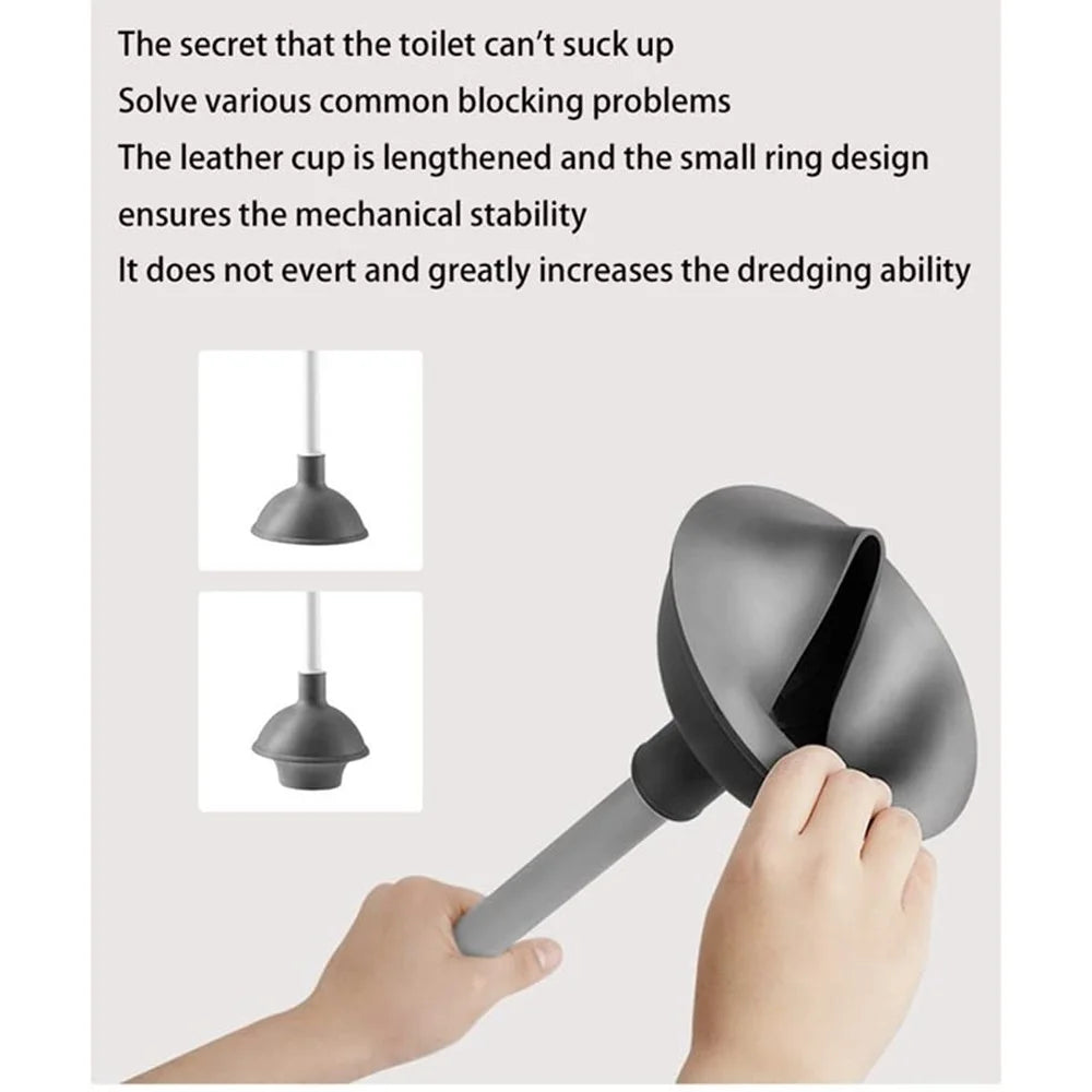 Long Handle Toilet Cleaner Brush Plunger Bathroom Cleaning Tool with Holder Base Set - 7
