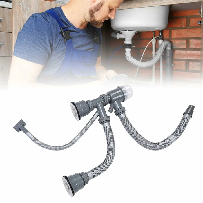 Double Kitchen Sinks Drain Kit Flexible Sink Drain Pipe with Anti-Odor Sealing - 5