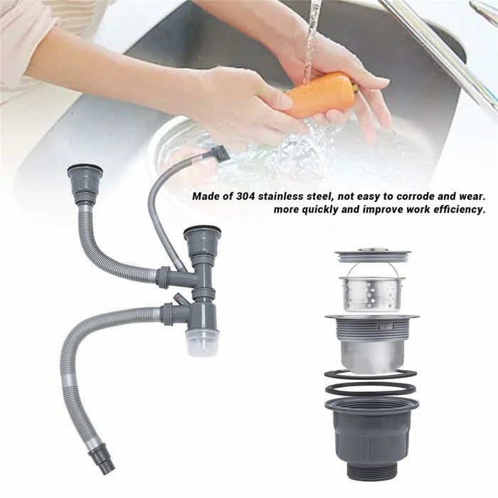Double Kitchen Sinks Drain Kit Flexible Sink Drain Pipe with Anti-Odor Sealing - 6