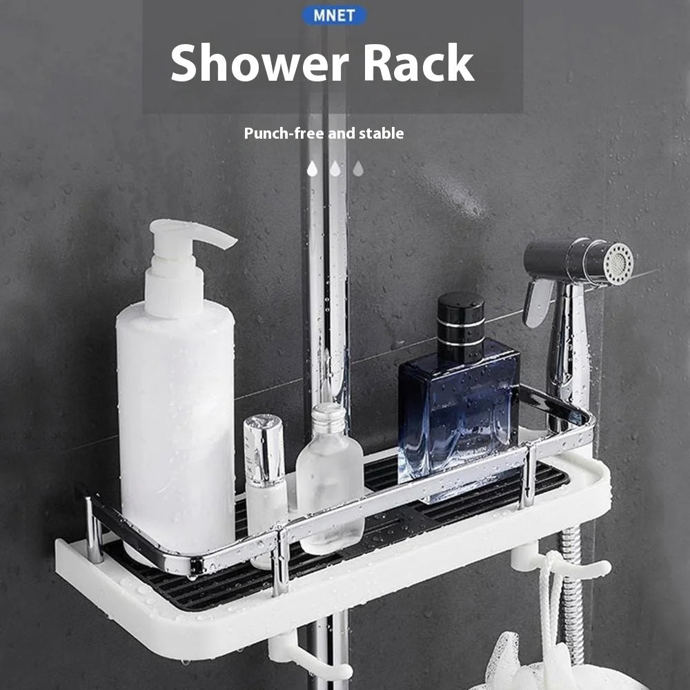 Bathroom Shower Storage Rack Organizer No Drill Lifting Rod Shower Head Holder Shampoo Tray - 2