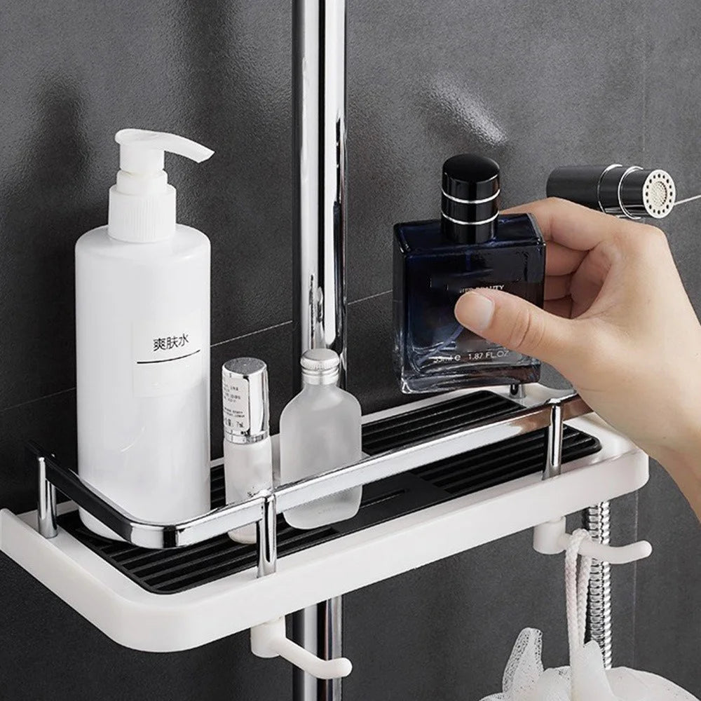 Bathroom Shower Storage Rack Organizer No Drill Lifting Rod Shower Head Holder Shampoo Tray - 3