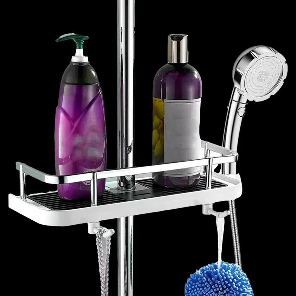 Bathroom Shower Storage Rack Organizer No Drill Lifting Rod Shower Head Holder Shampoo Tray - 5