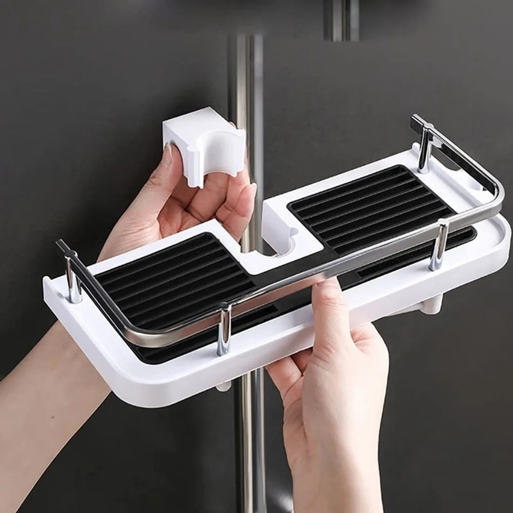 Bathroom Shower Storage Rack Organizer No Drill Lifting Rod Shower Head Holder Shampoo Tray - 6