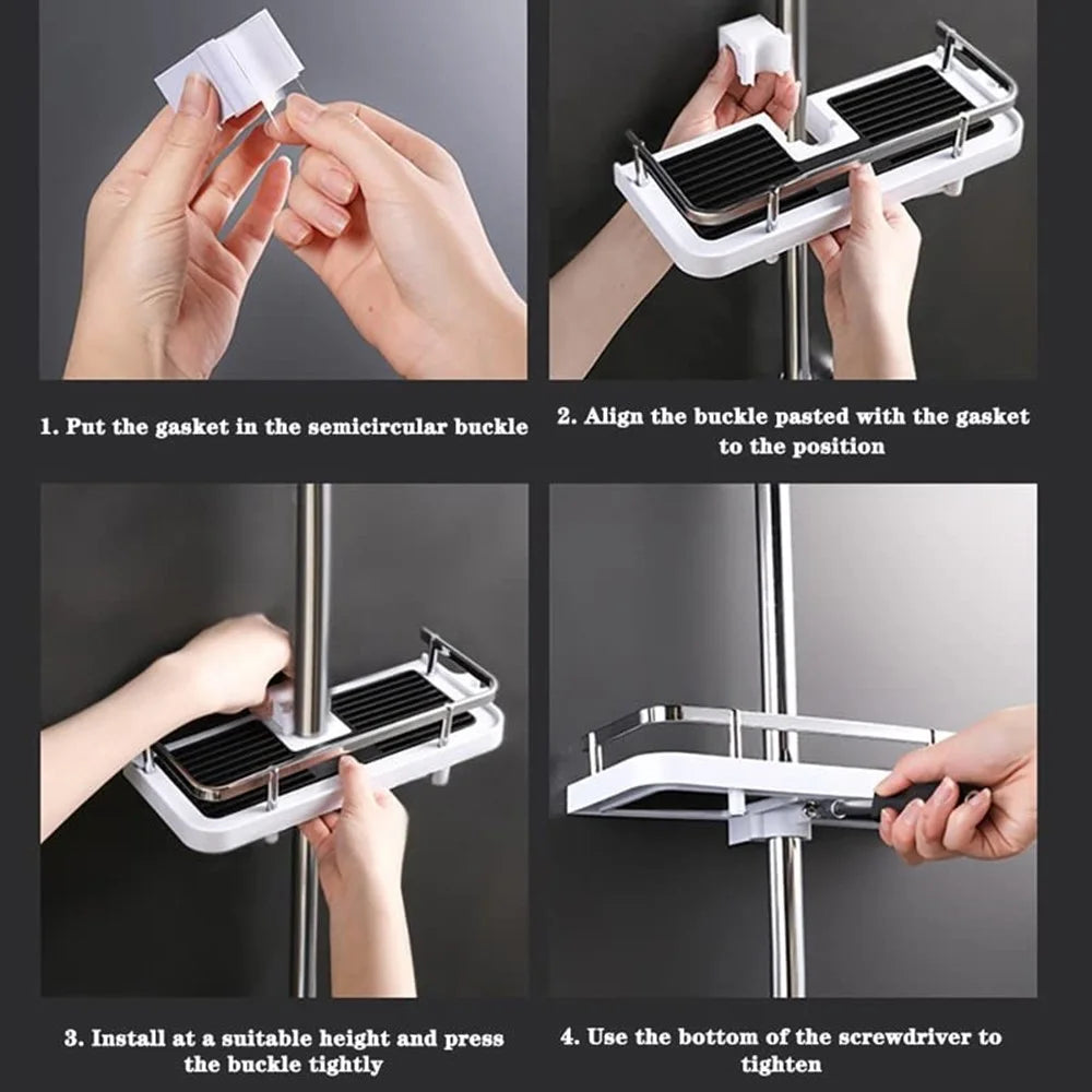 Bathroom Shower Storage Rack Organizer No Drill Lifting Rod Shower Head Holder Shampoo Tray - 7