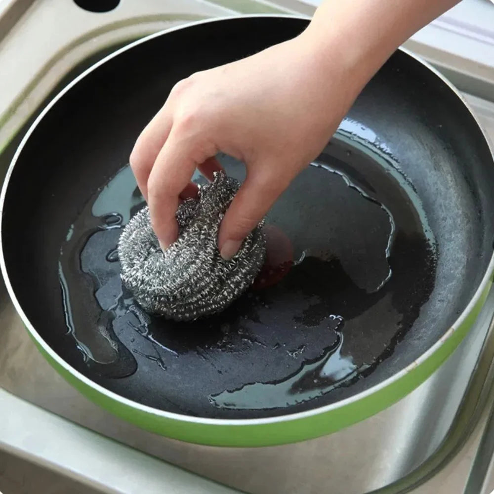 4Pcs Stainless Steel Cleaning Balls Kitchen Washing Pots Pans Rust Removal Wire Steel Brush Scrubber - 5