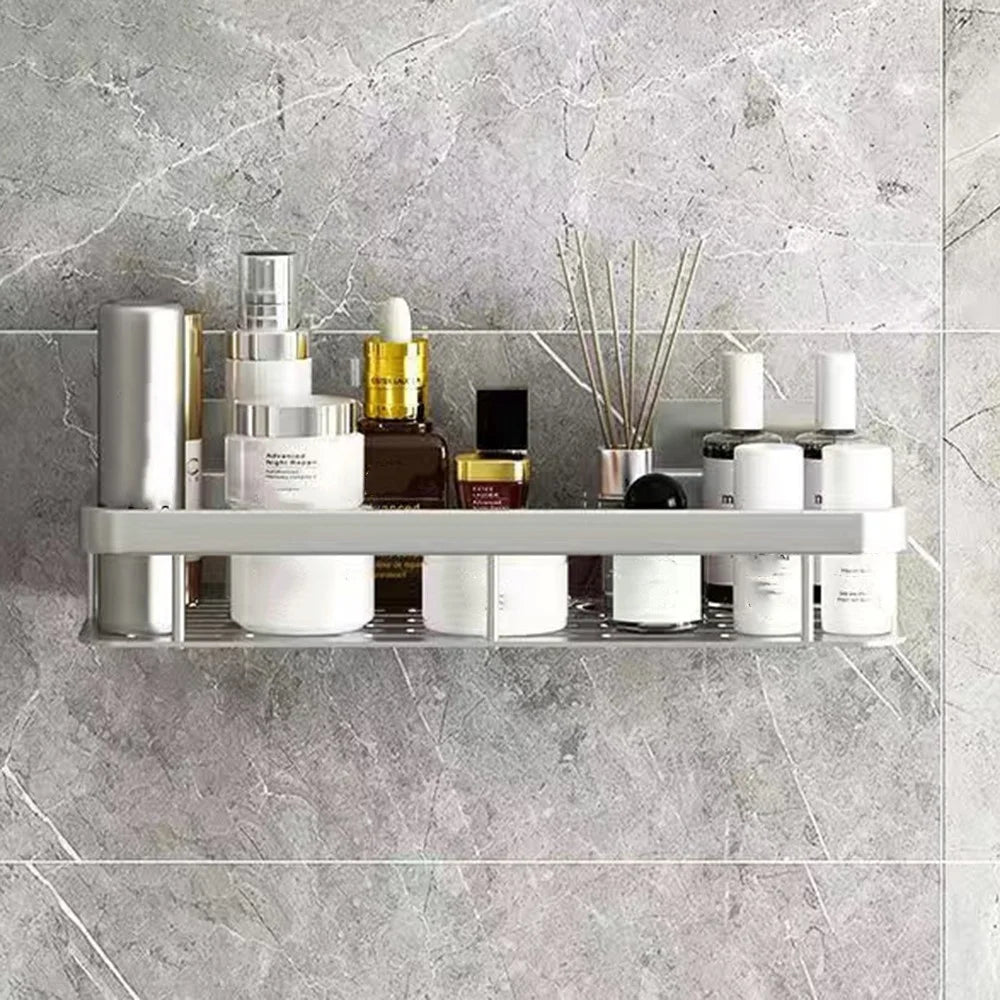 Bathroom Aluminum Shelf Shower No Drill Wall Mounted Organizer Rectangular Storage Rack - Silver - 2