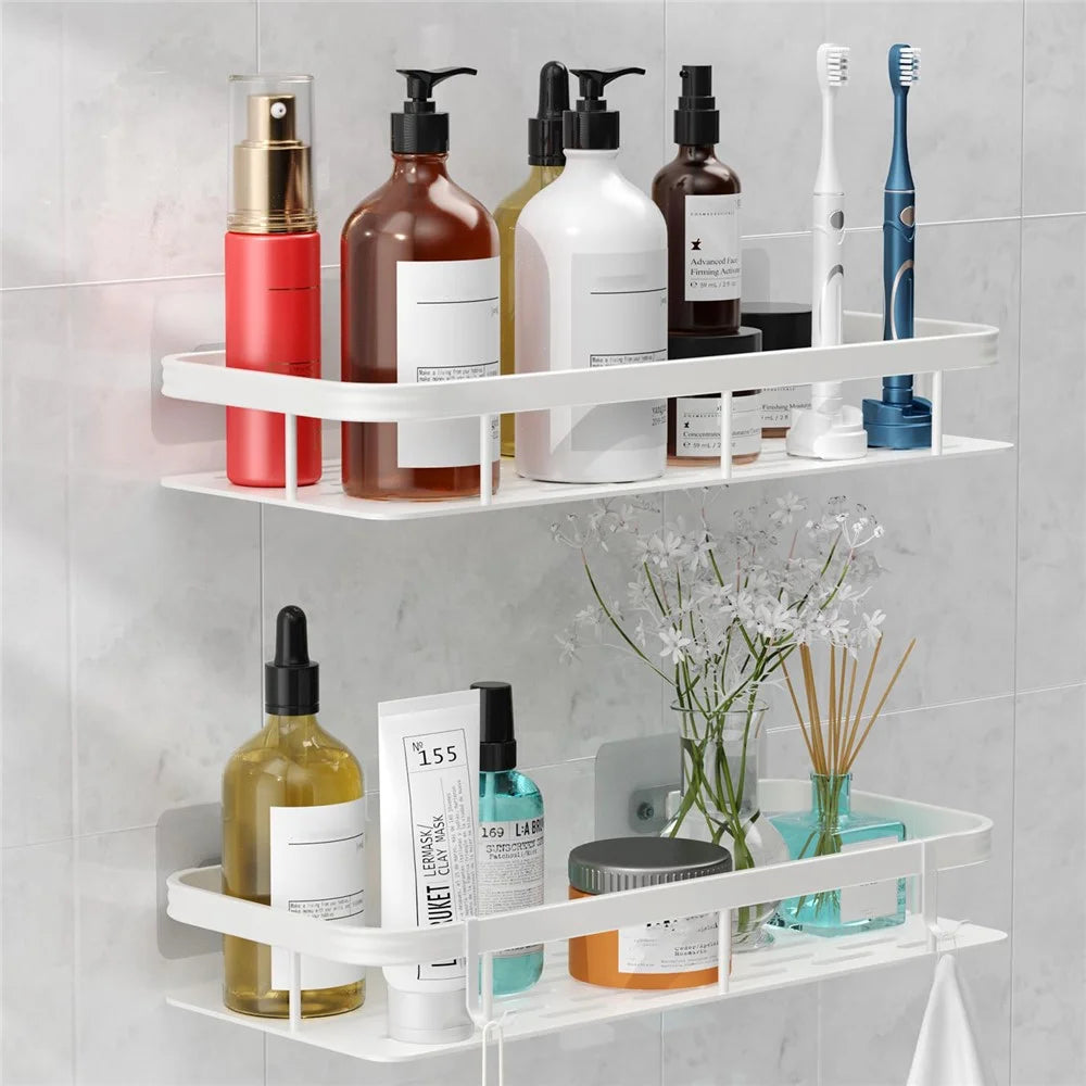 Bathroom Aluminum Shelf Shower No Drill Wall Mounted Organizer Rectangular Storage Rack - Silver - 3