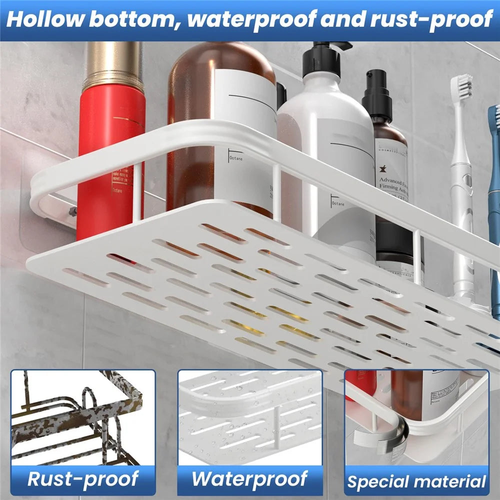 Bathroom Aluminum Shelf Shower No Drill Wall Mounted Organizer Rectangular Storage Rack - Silver - 5