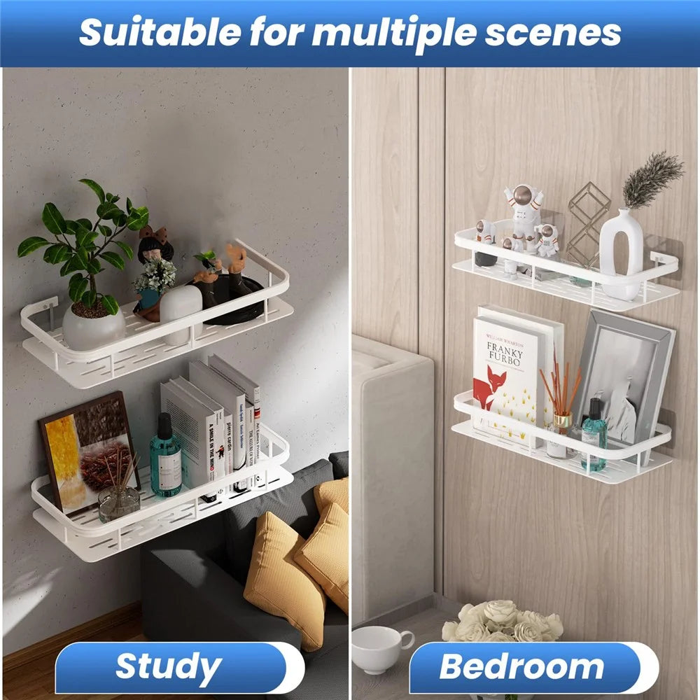 Bathroom Aluminum Shelf Shower No Drill Wall Mounted Organizer Rectangular Storage Rack - Silver - 6