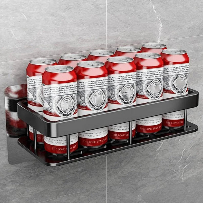 Bathroom Aluminum Shelf Shower No Drill Wall Mounted Organizer Rectangular Storage Rack - Grey - 4
