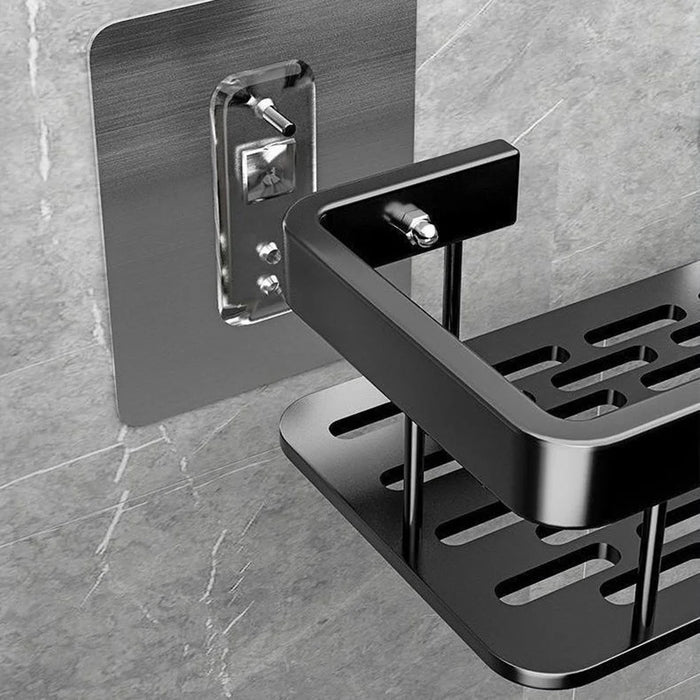 Bathroom Aluminum Shelf Shower No Drill Wall Mounted Organizer Rectangular Storage Rack - Grey - 5