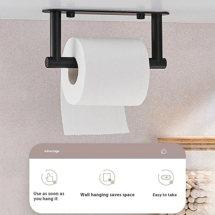 Kitchen Paper Towel Holder Stainless Steel Wall Mounted Cabinet Tissue Storage Rock Hanging Roll Dispenser - Black - 3