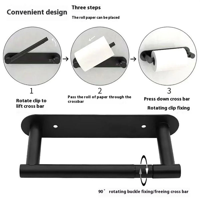Kitchen Paper Towel Holder Stainless Steel Wall Mounted Cabinet Tissue Storage Rock Hanging Roll Dispenser - Black - 7