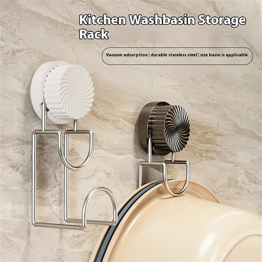 Suction Cup Wash Basin Holder Iron Art Bathroom Wall Mounted Basin Hanging Hook - White - 4