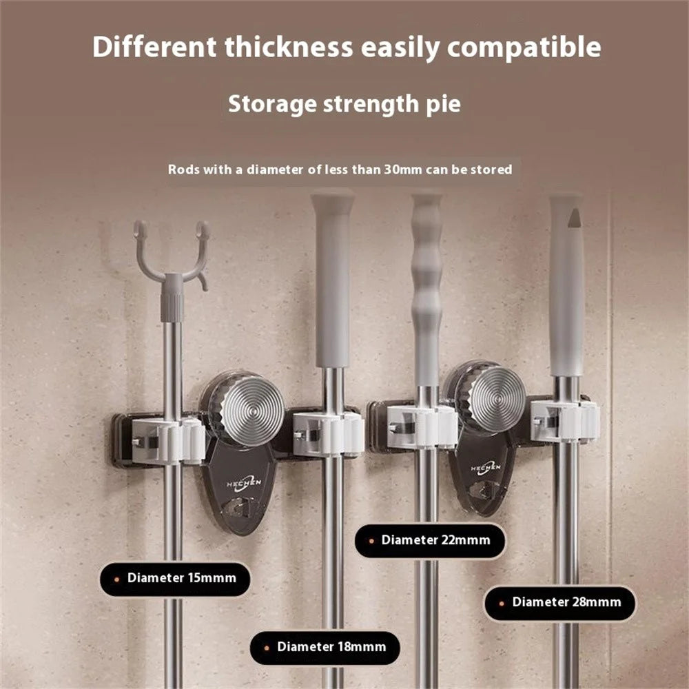Suction Cup Mop Holder Hooks No Drill Wall Mount Removable Bathroom Organizer Storage Clip - Transparent Grey - 4