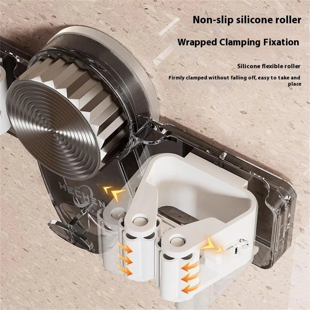Suction Cup Mop Holder Hooks No Drill Wall Mount Removable Bathroom Organizer Storage Clip - Transparent Grey - 5