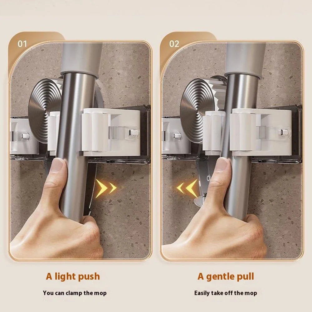 Suction Cup Mop Holder Hooks No Drill Wall Mount Removable Bathroom Organizer Storage Clip - Transparent Grey - 6