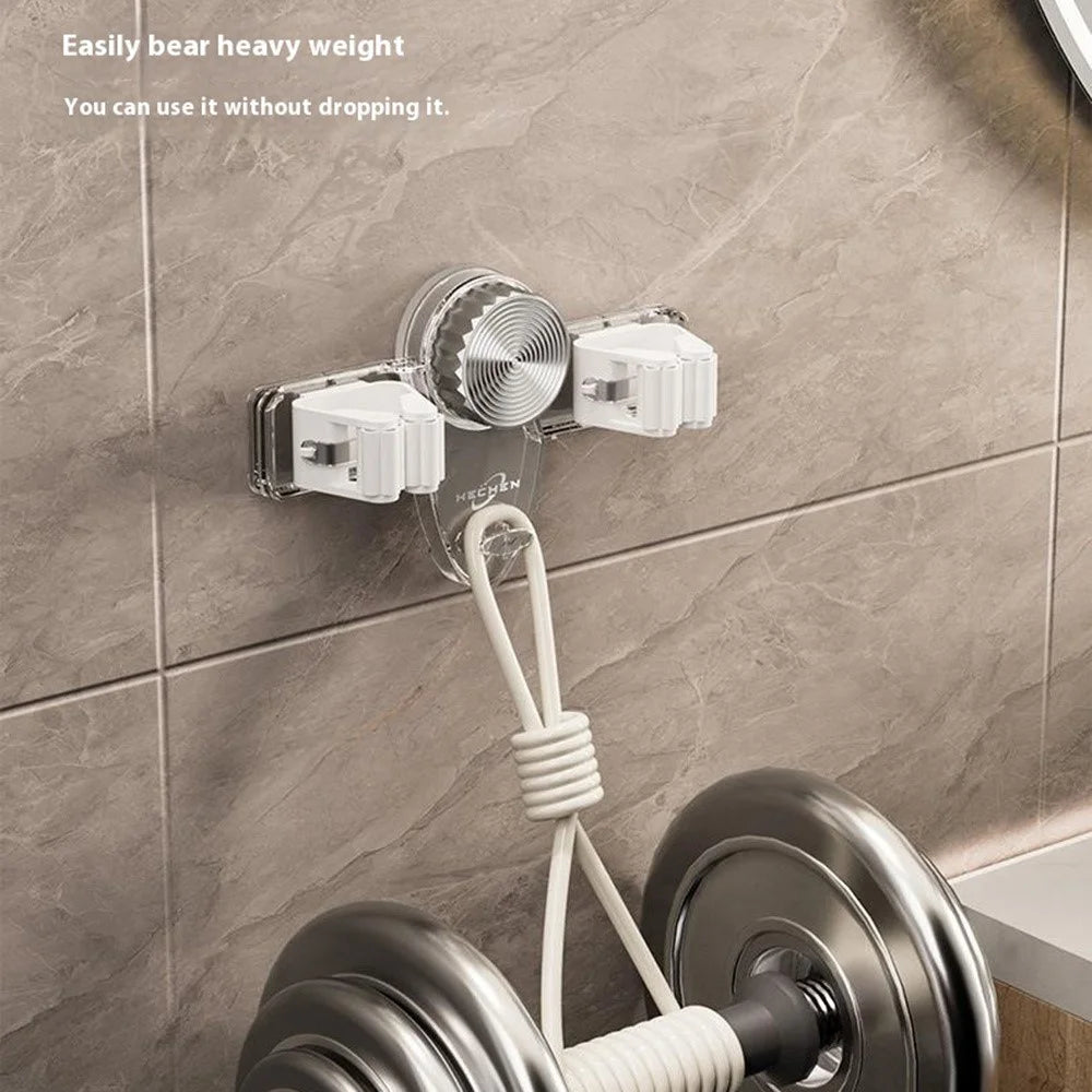 Suction Cup Mop Holder Hooks No Drill Wall Mount Removable Bathroom Organizer Storage Clip - Transparent Grey - 7