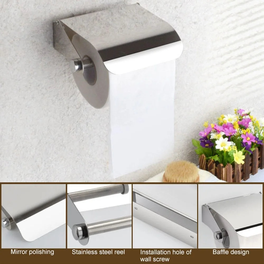 304 Stainless Steel Wall Mounted Toilet Paper Holder Bathroom Tissue Dispenser Roll Storage Rack - 3
