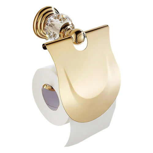 Stainless Steel Toilet Paper Holder Gold Plated Bathroom Tissue Roll Stand Wall Mount with Cover - 1