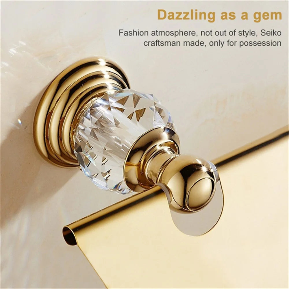 Stainless Steel Toilet Paper Holder Gold Plated Bathroom Tissue Roll Stand Wall Mount with Cover - 3