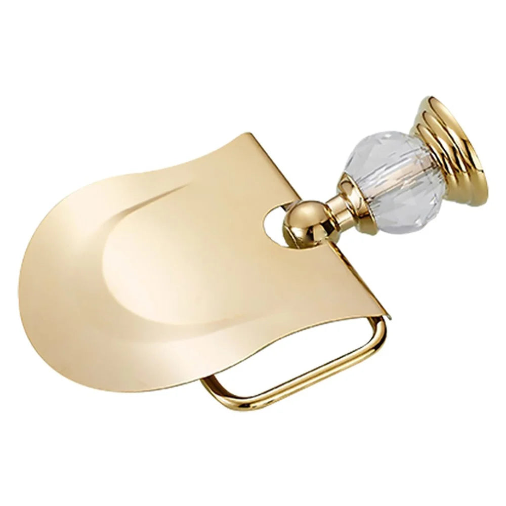 Stainless Steel Toilet Paper Holder Gold Plated Bathroom Tissue Roll Stand Wall Mount with Cover - 4